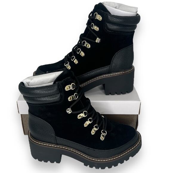 NEW Giani Bernini Lace Up Lug Sole Chunky Booties Black Suede size 8 Hiking - Picture 1 of 9